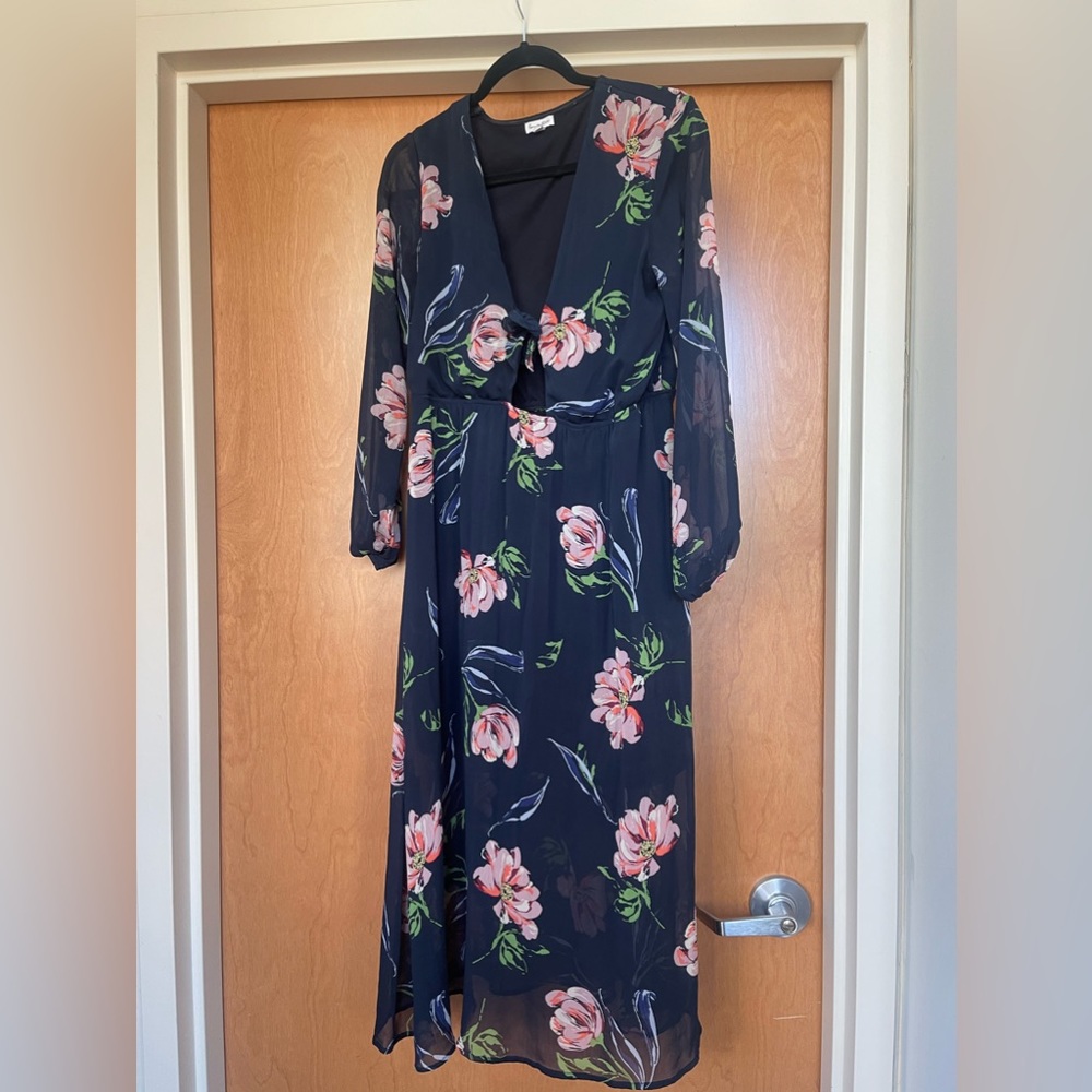 Navy floral midi dress